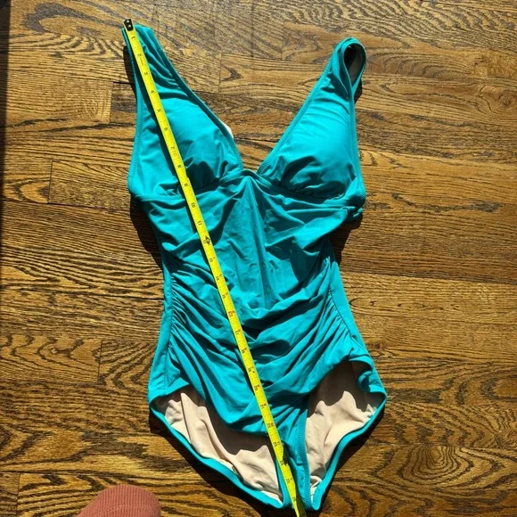 J. Crew Turquoise Ruched One-Piece Swimsuit Size 6 - Picture 10 of 12